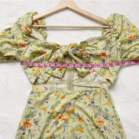 NWT Floral Cut Out Stomach Puffed Sleeve Midi Dress - Picture 7 of 14